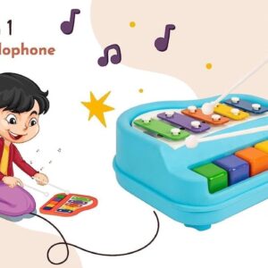 2 in 1 Xialophone and Piano with 2 drum sticks multi color Musical Instrument